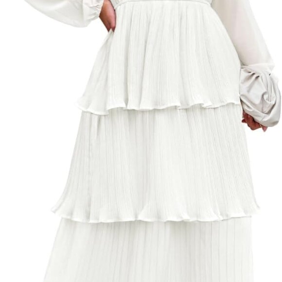 Dresses & Skirts - Women's 2025 Long Sleeve Crew Neck Ruffle Tiered Layered Chiffon Flowy Swing Lon
